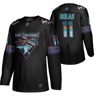 San Jose San Jose Sharks #11 Owen Nolan Men's Adidas 2020 Los Tiburones Limited NHL Jersey Black